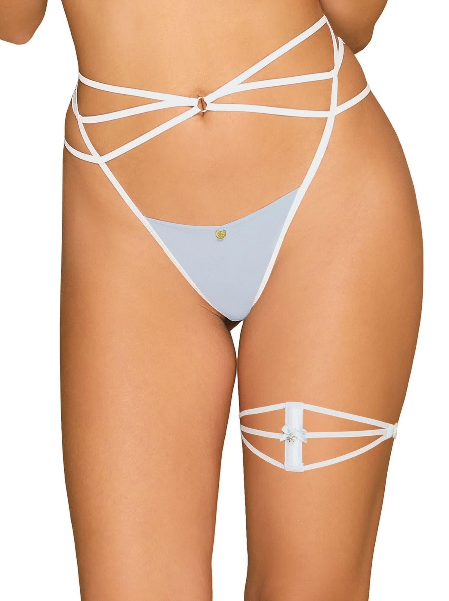 Jartieră Obsessive A760 albă cu dungi geometrice L/XL