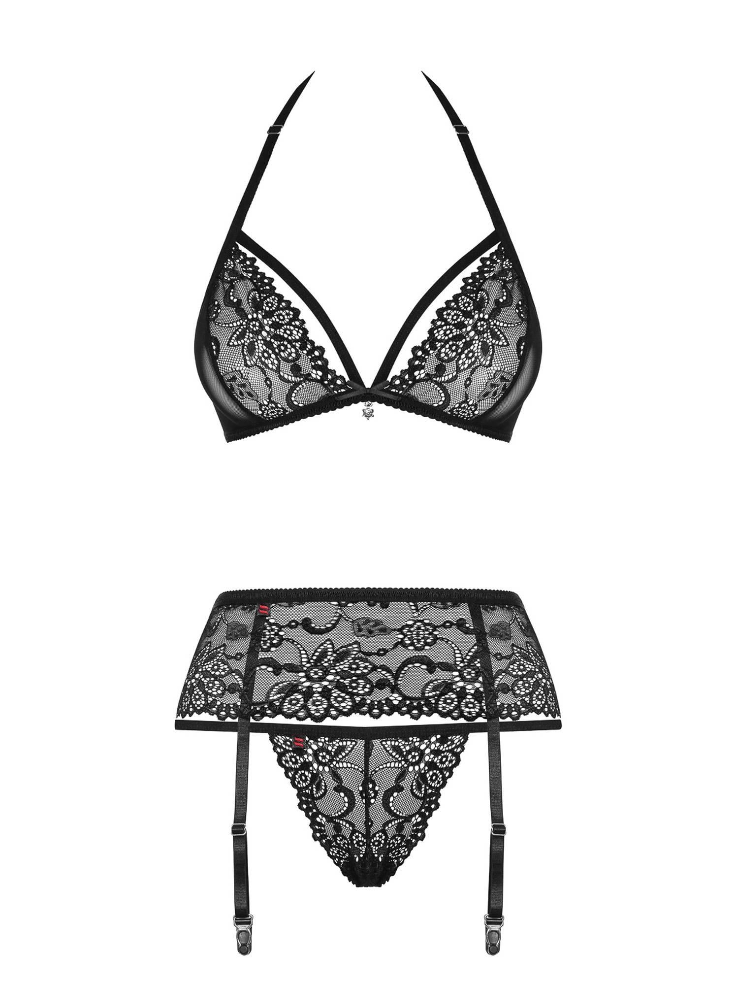 Set lenjerie erotică Obsessive din dantelă neagră S/M