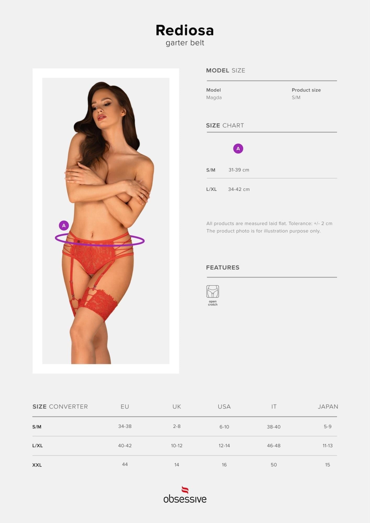 Portjartier Rediosa Obsessive, roșu, S/M, cu tanga