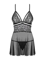 Babydoll sexy din dantelă Obsessive cu tanga negru L/XL