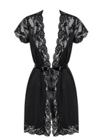 Halat de baie Obsessive cu dantelă negru XXL