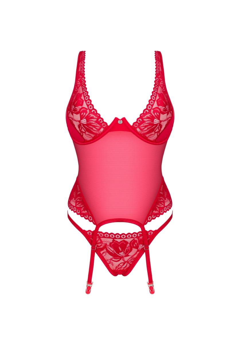 Corset și tanga Lacelove Obsessive, roșu, M/L