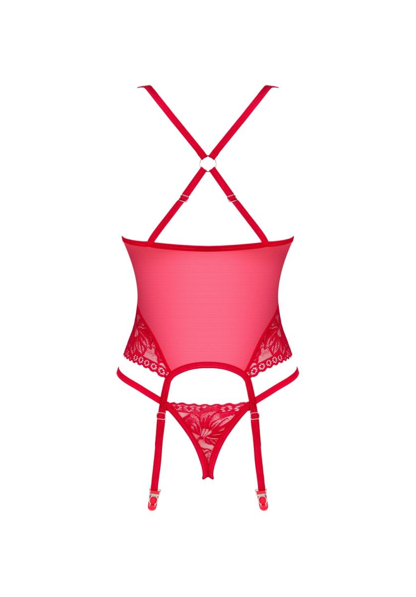 Corset și tanga Lacelove Obsessive, roșu, M/L