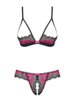 Set lenjerie intimă Obsessive Tulia cu dantelă deschisă, negru, S/M