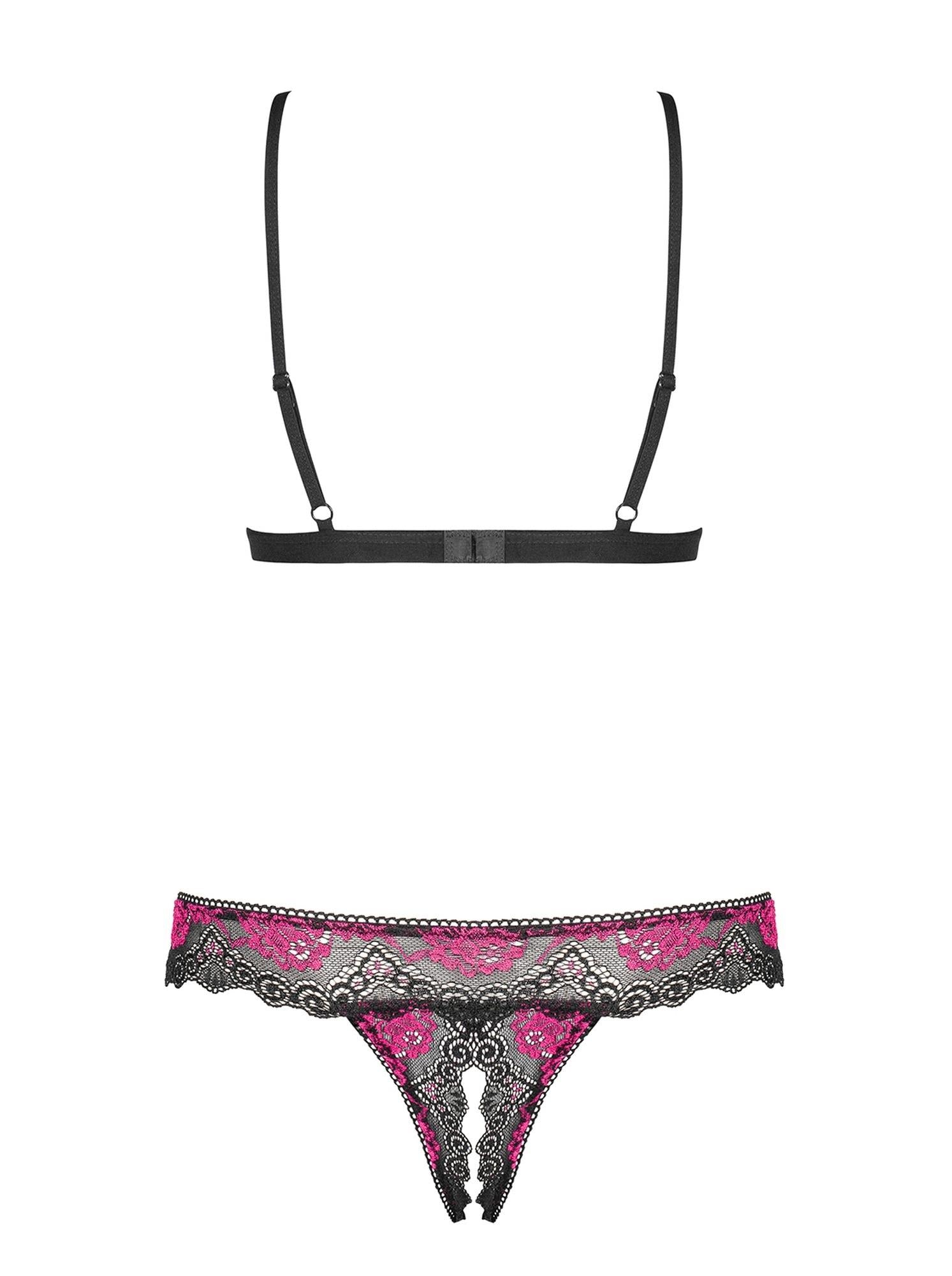 Set lenjerie intimă Obsessive Tulia cu dantelă deschisă, negru, S/M