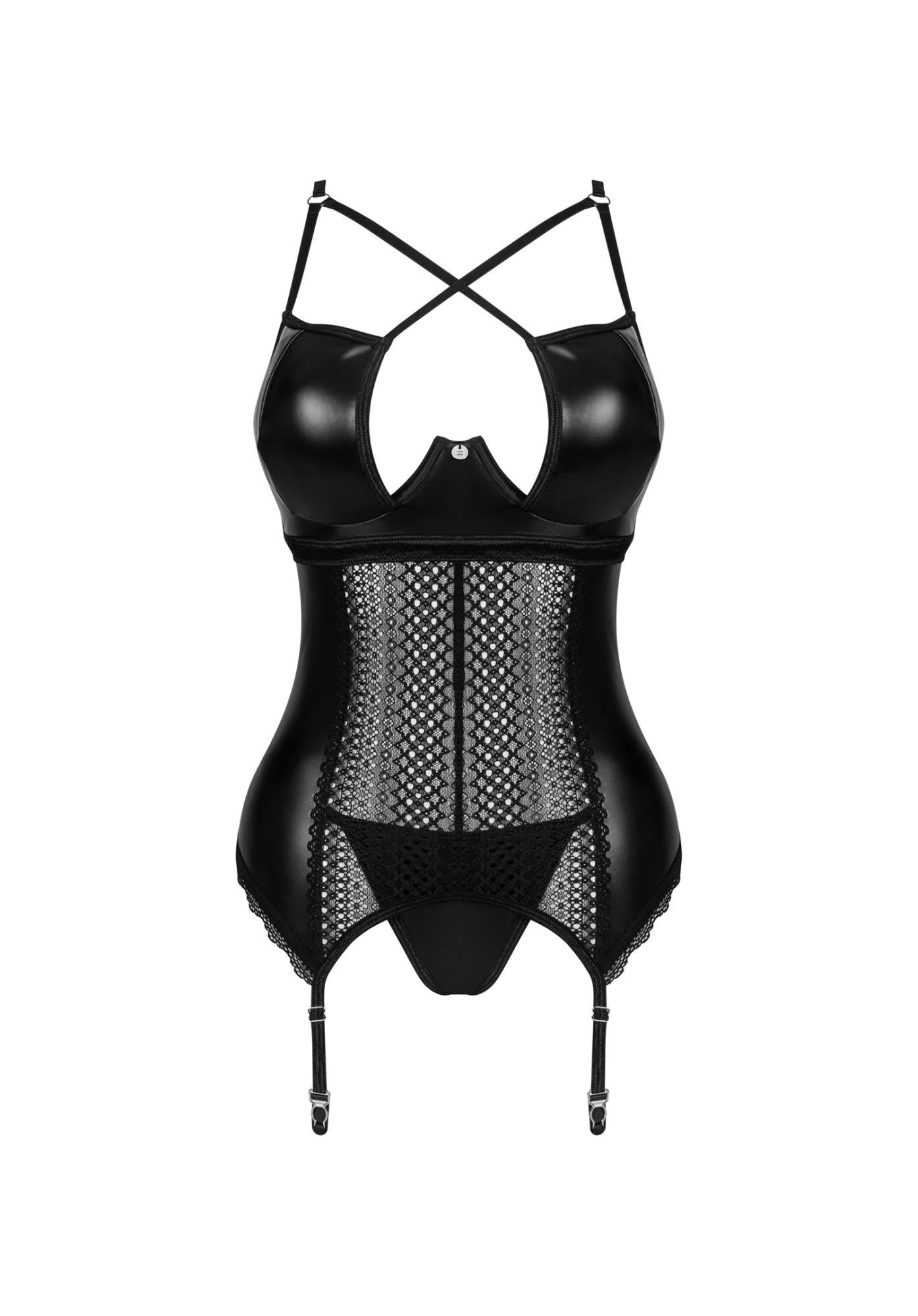 Corset și tanga Norides Obsessive negru XL/2XL