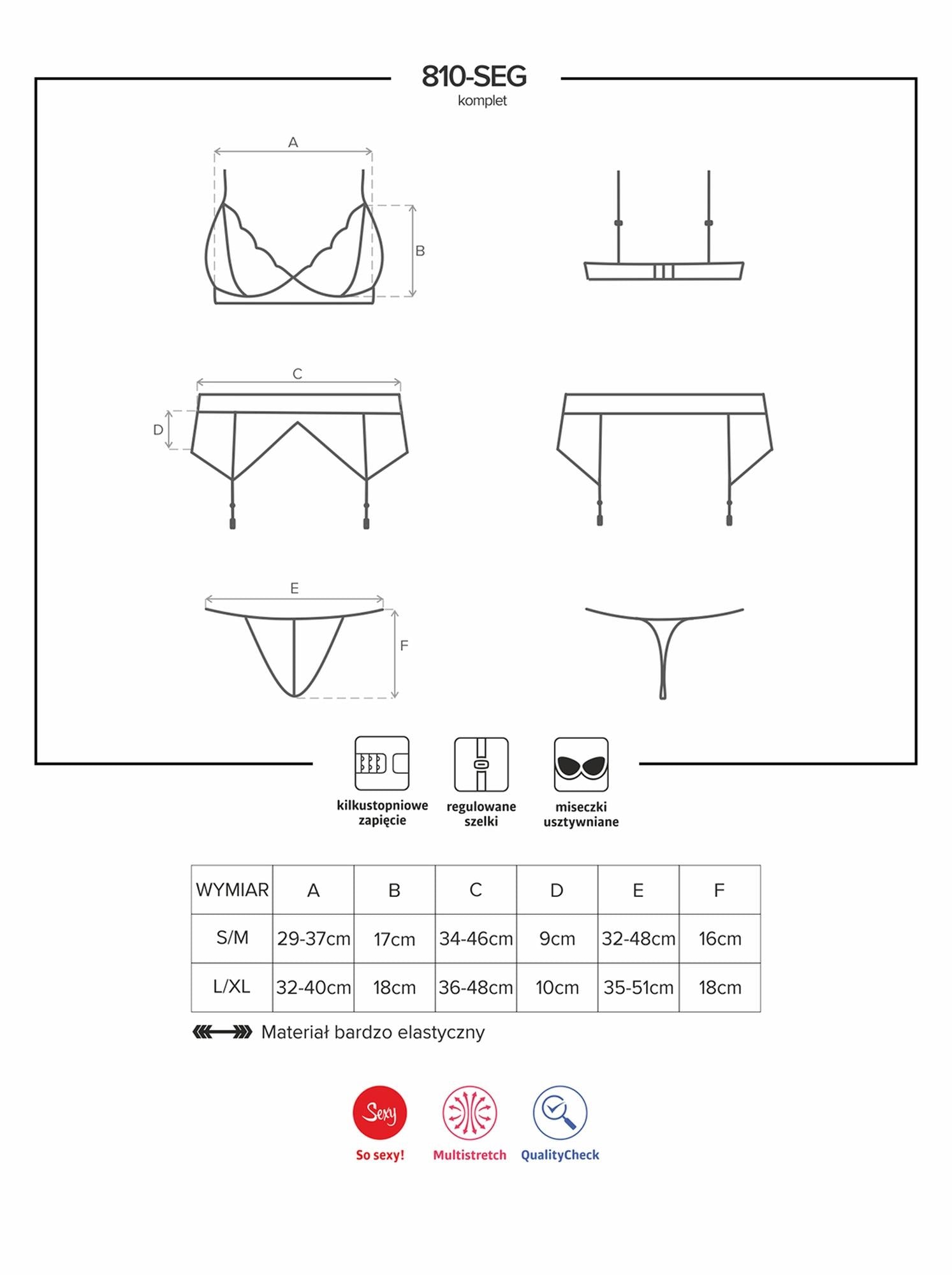 Set lenjerie intimă Obsessive 810 SEG albă cu curea S/M