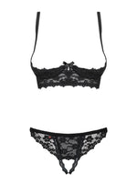 Set lenjerie intimă Letica negru, cu imprimeu floral, mărime S/M, Obsessive