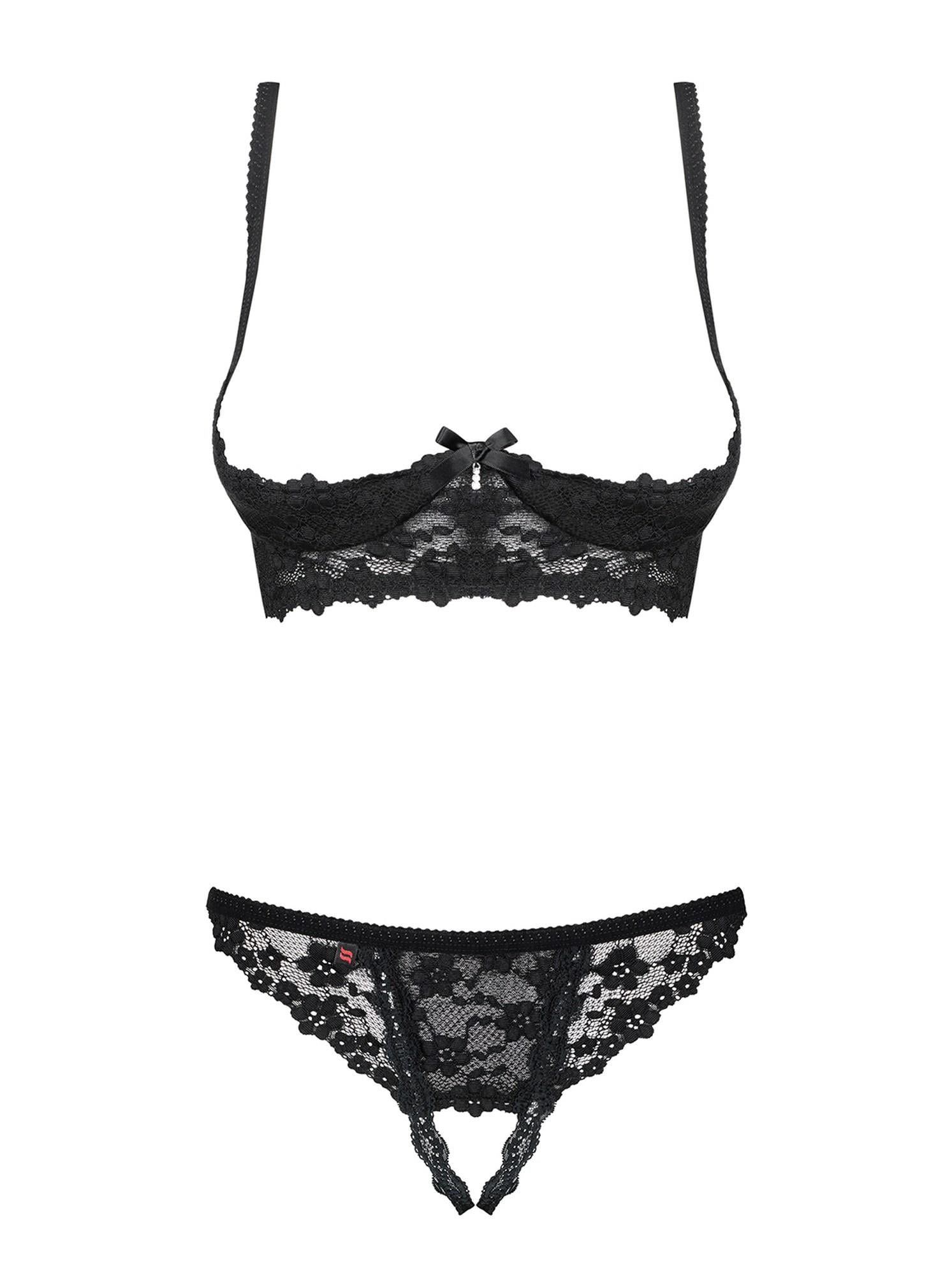 Set lenjerie intimă Letica negru, cu imprimeu floral, mărime S/M, Obsessive