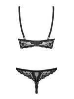 Set lenjerie intimă Letica negru, cu imprimeu floral, mărime S/M, Obsessive