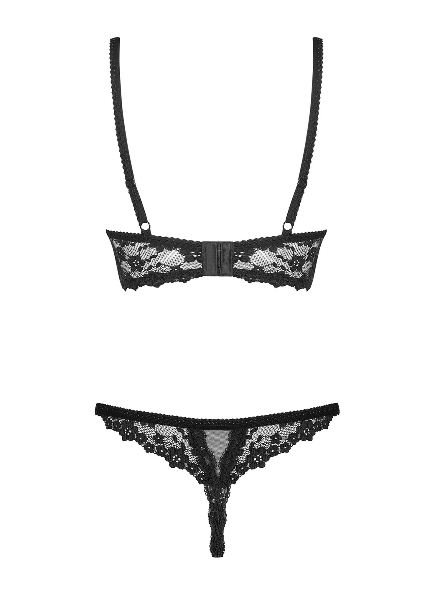 Set lenjerie intimă Letica negru, cu imprimeu floral, mărime S/M, Obsessive