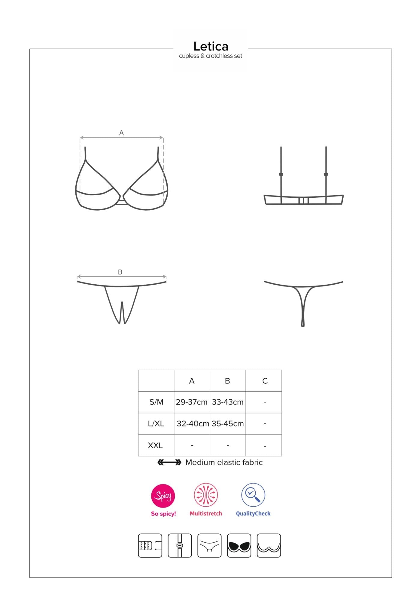 Set lenjerie intimă Letica negru, cu imprimeu floral, mărime S/M, Obsessive