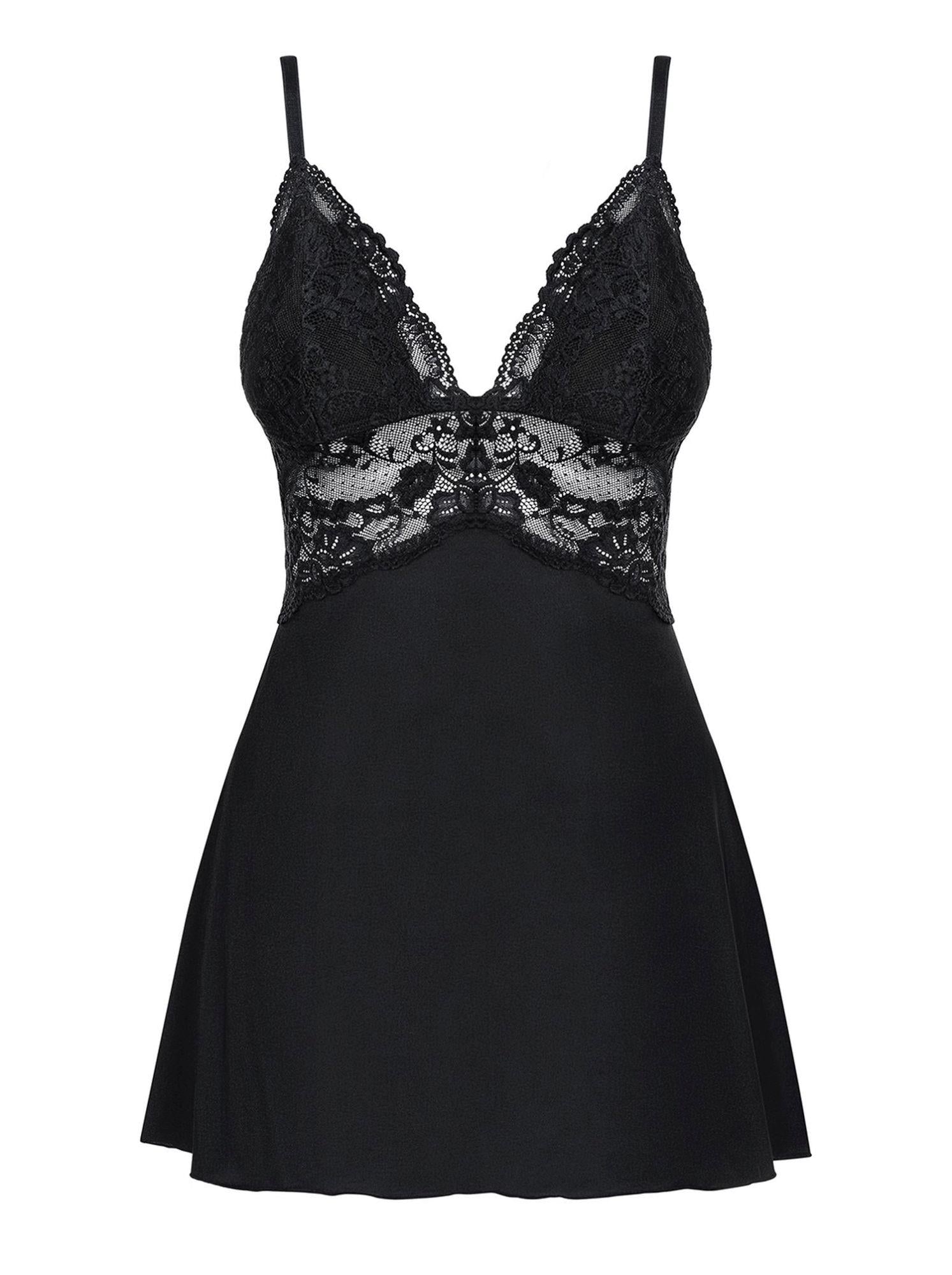 Babydoll Obsessive din dantelă cu tanga negru S/M