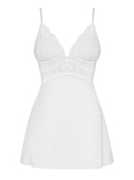 Babydoll Obsessive din dantelă albă cu tanga S/M