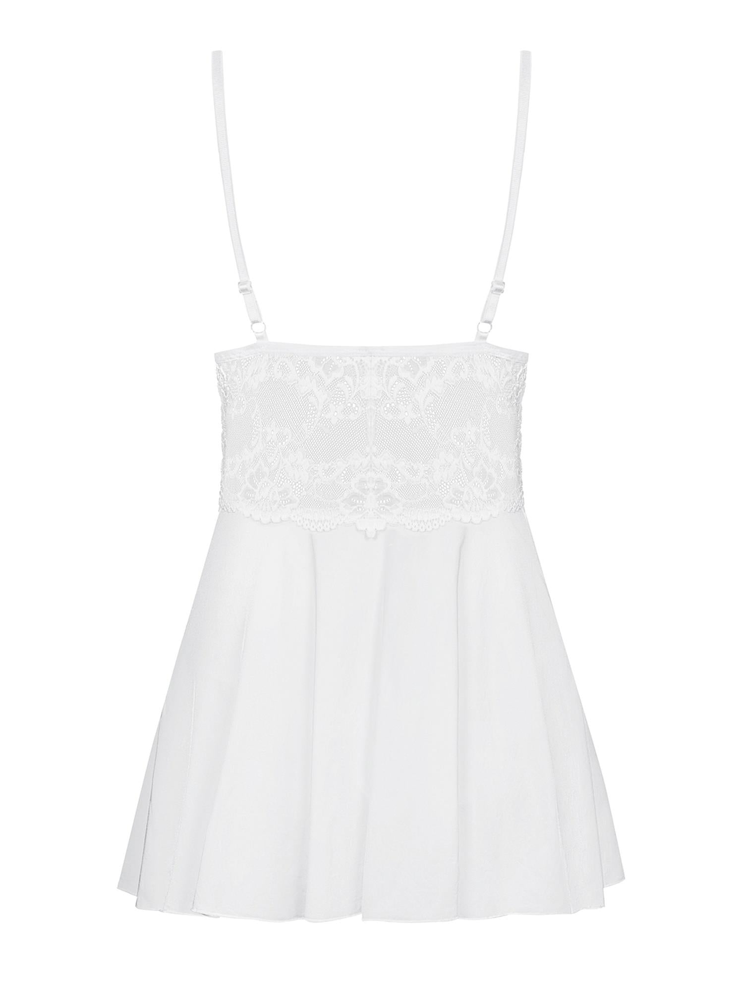 Babydoll Obsessive din dantelă albă cu tanga S/M