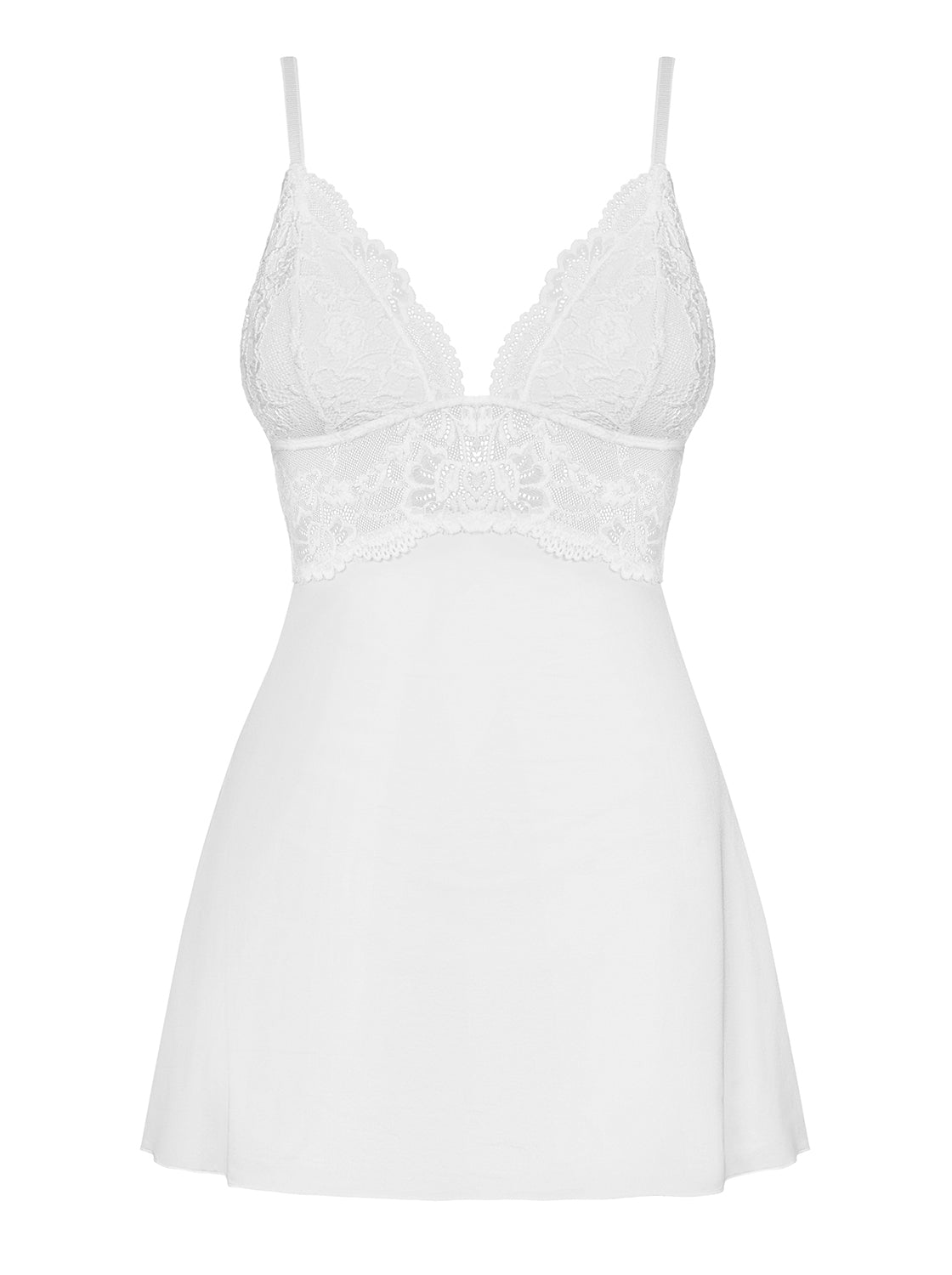 Babydoll Obsessive din dantelă albă cu tanga S/M