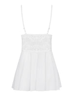 Babydoll Obsessive din dantelă albă cu tanga S/M