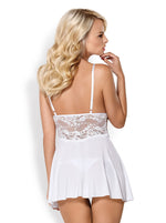 Babydoll Obsessive din dantelă albă cu tanga S/M