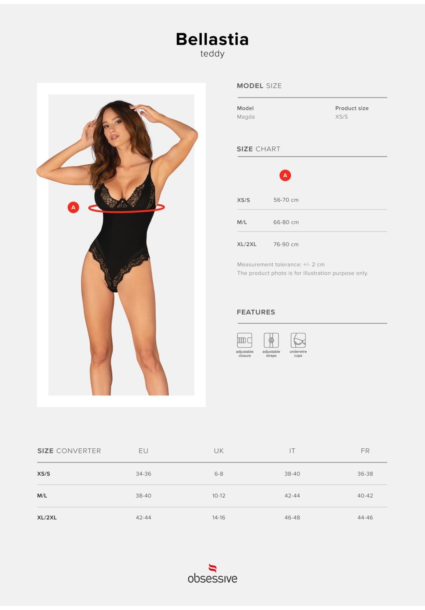 Body erotic Bellastia Obsessive negru XS/S