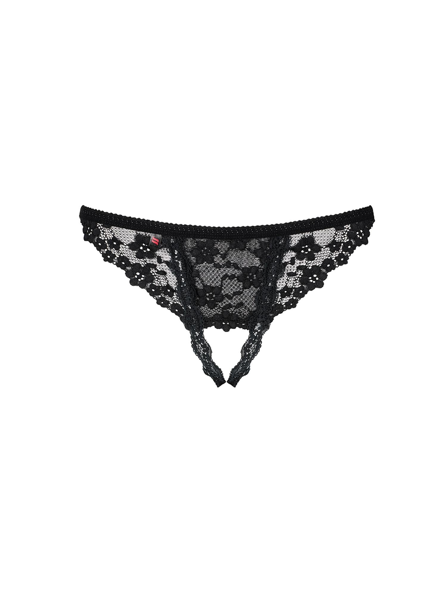 Tanga Obsessive cu dantelă deschisă, negru, S/M