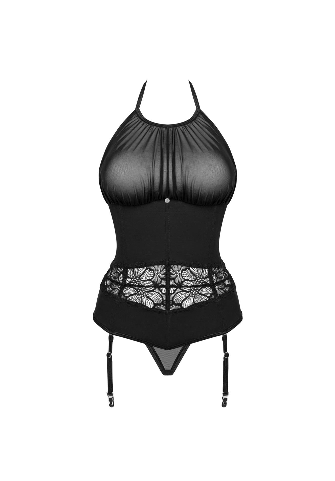 Corset cu tanga Serafia Obsessive Negru XS/S