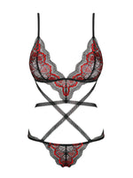 Body Megies Obsessive cu dantelă geometrică, negru, S/M