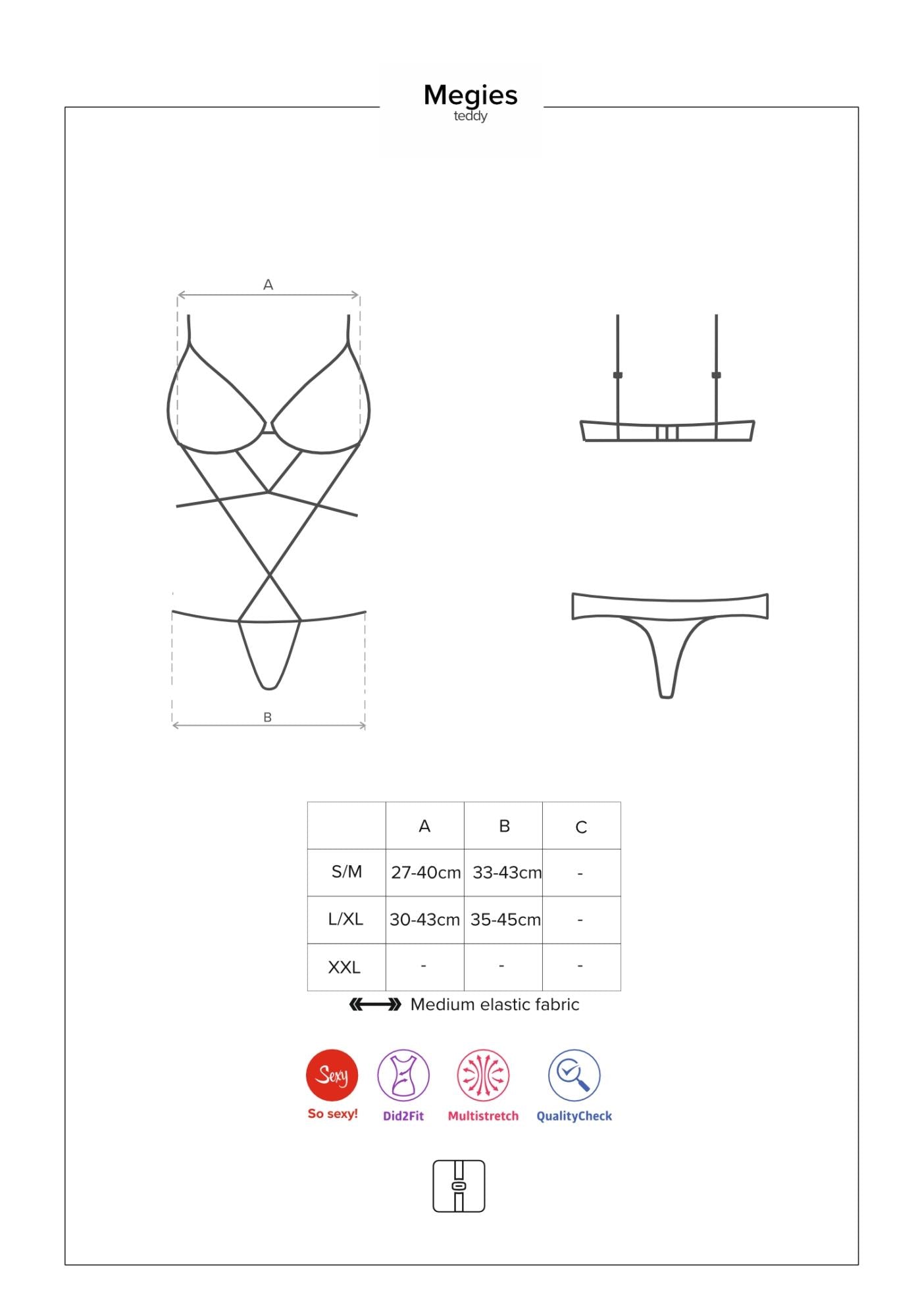 Body Megies Obsessive cu dantelă geometrică, negru, S/M