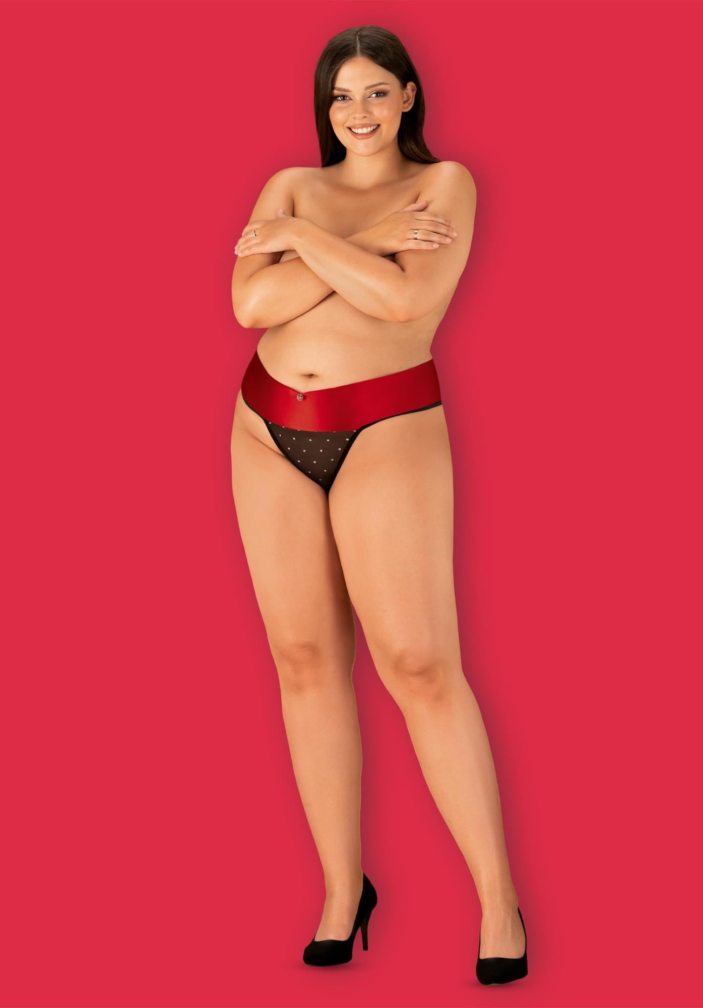 Obsessive Tienesy tanga deschis negru 2XL/3XL