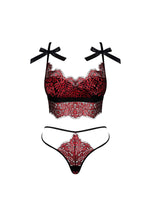 Set lenjerie intimă Redessia Obsessive din dantelă, roșu și negru, L/XL