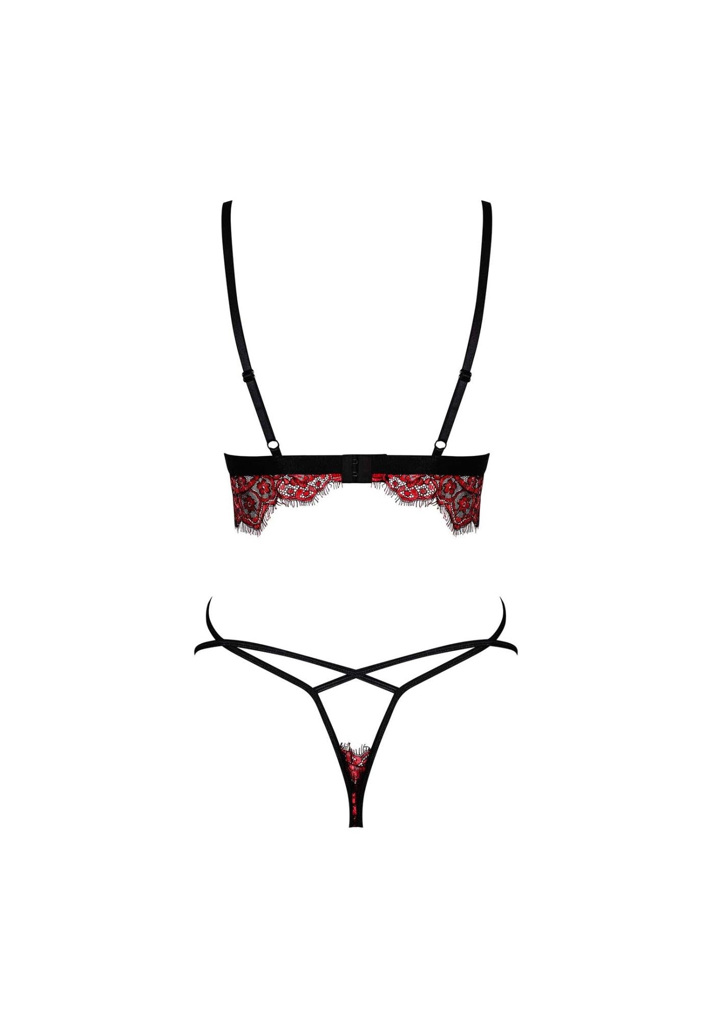 Set lenjerie intimă Redessia Obsessive din dantelă, roșu și negru, L/XL