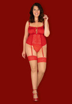 Corset și tanga Obsessive Blossmina roșu 4XL 5XL