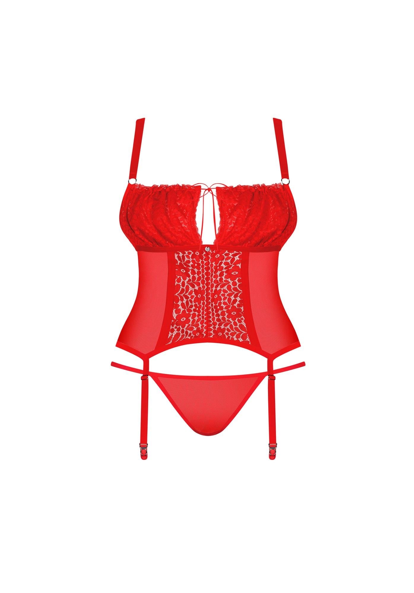 Corset și tanga Obsessive Blossmina roșu 4XL 5XL