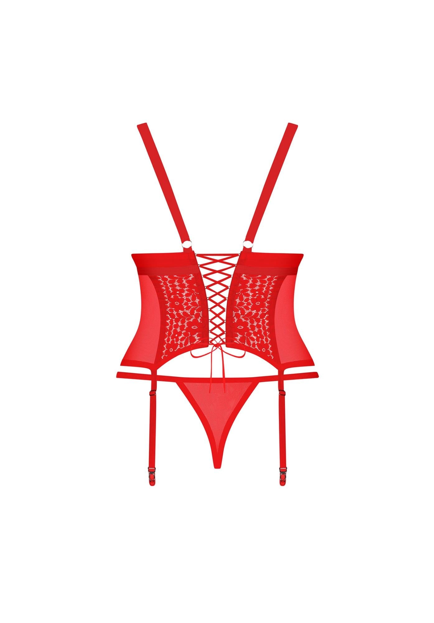 Corset și tanga Obsessive Blossmina roșu 4XL 5XL