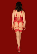 Corset Blossmina din dantelă și tanga Obsessive roșu 6XL/7XL