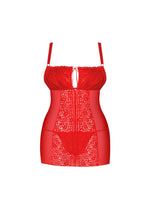 Blossmina Obsessive Chemise și Thong din Dantelă Roșie 6XL/7XL
