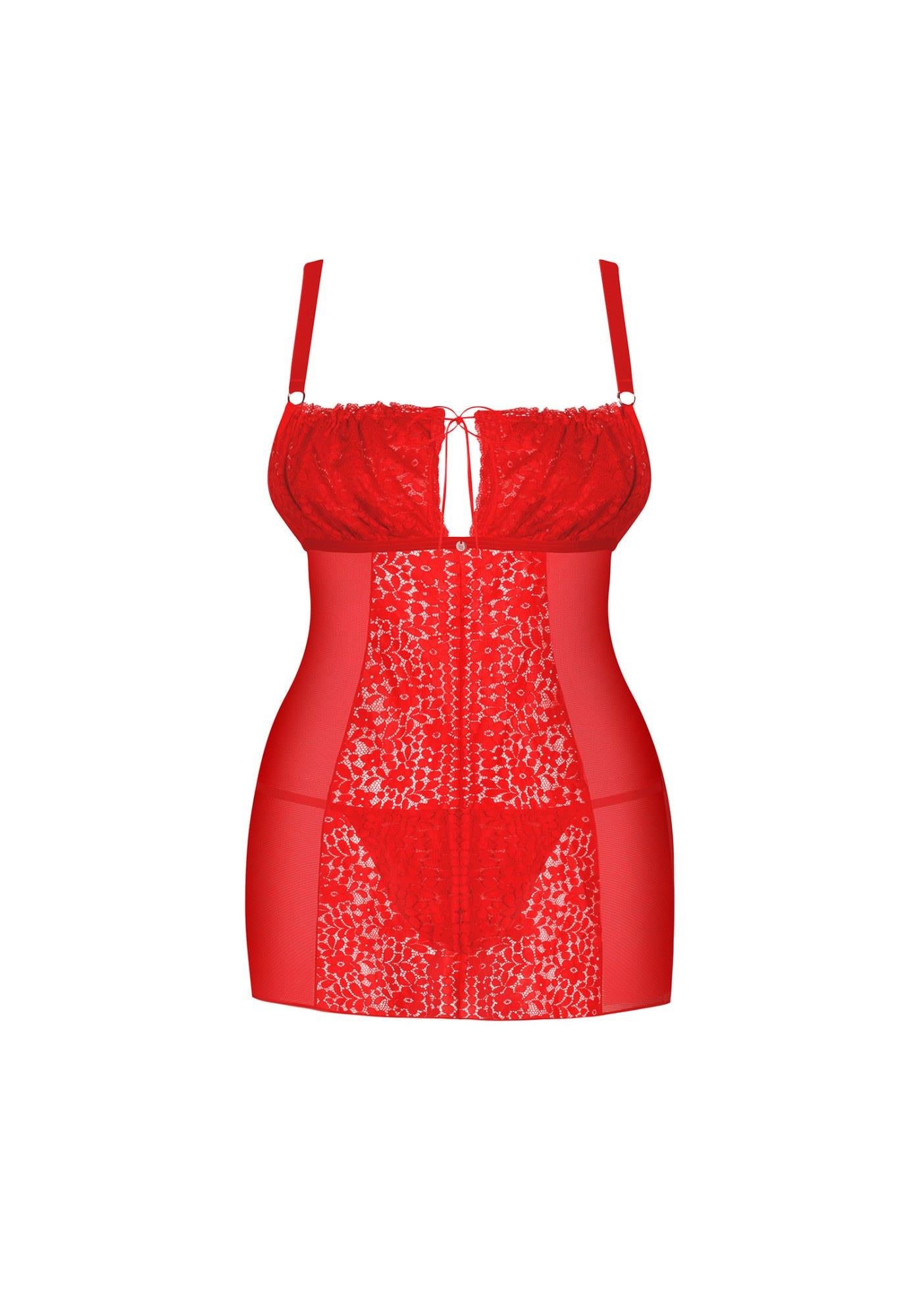 Blossmina Obsessive Chemise și Thong din Dantelă Roșie 6XL/7XL