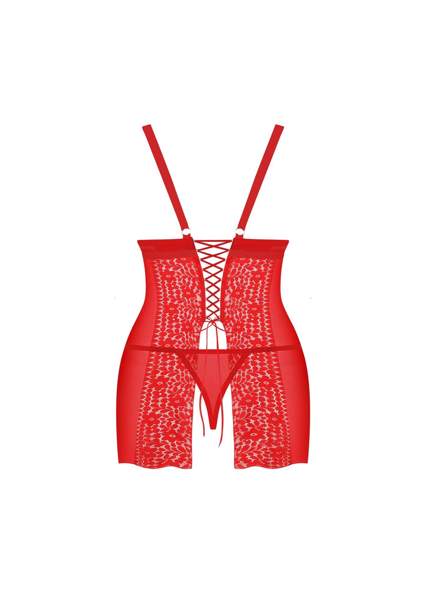 Blossmina Obsessive Chemise și Thong din Dantelă Roșie 6XL/7XL