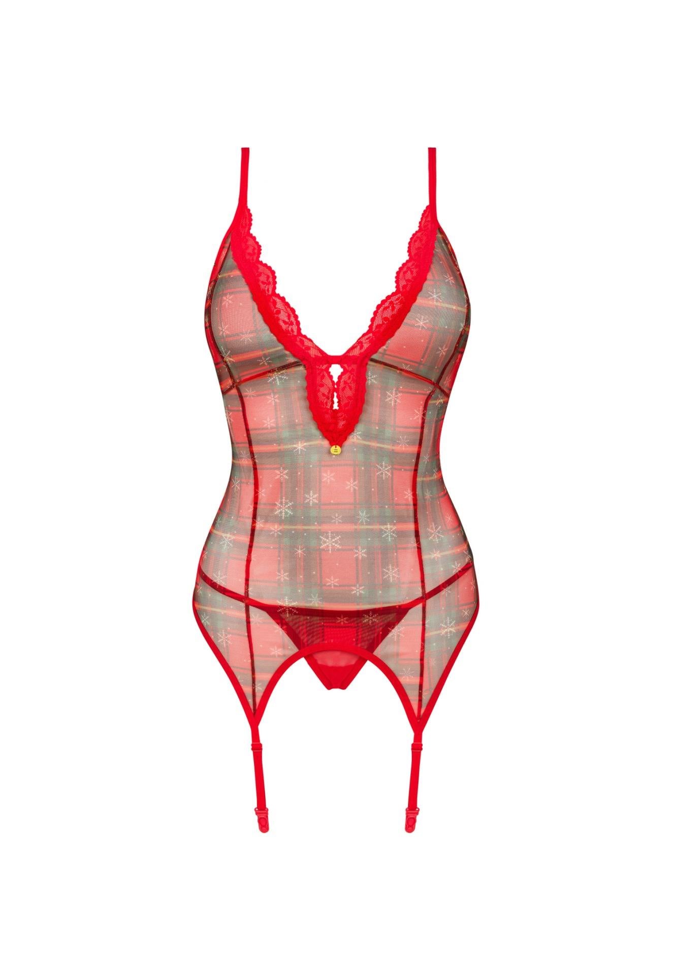 Corset Obsessive din dantelă de Crăciun, roșu, XL 2XL