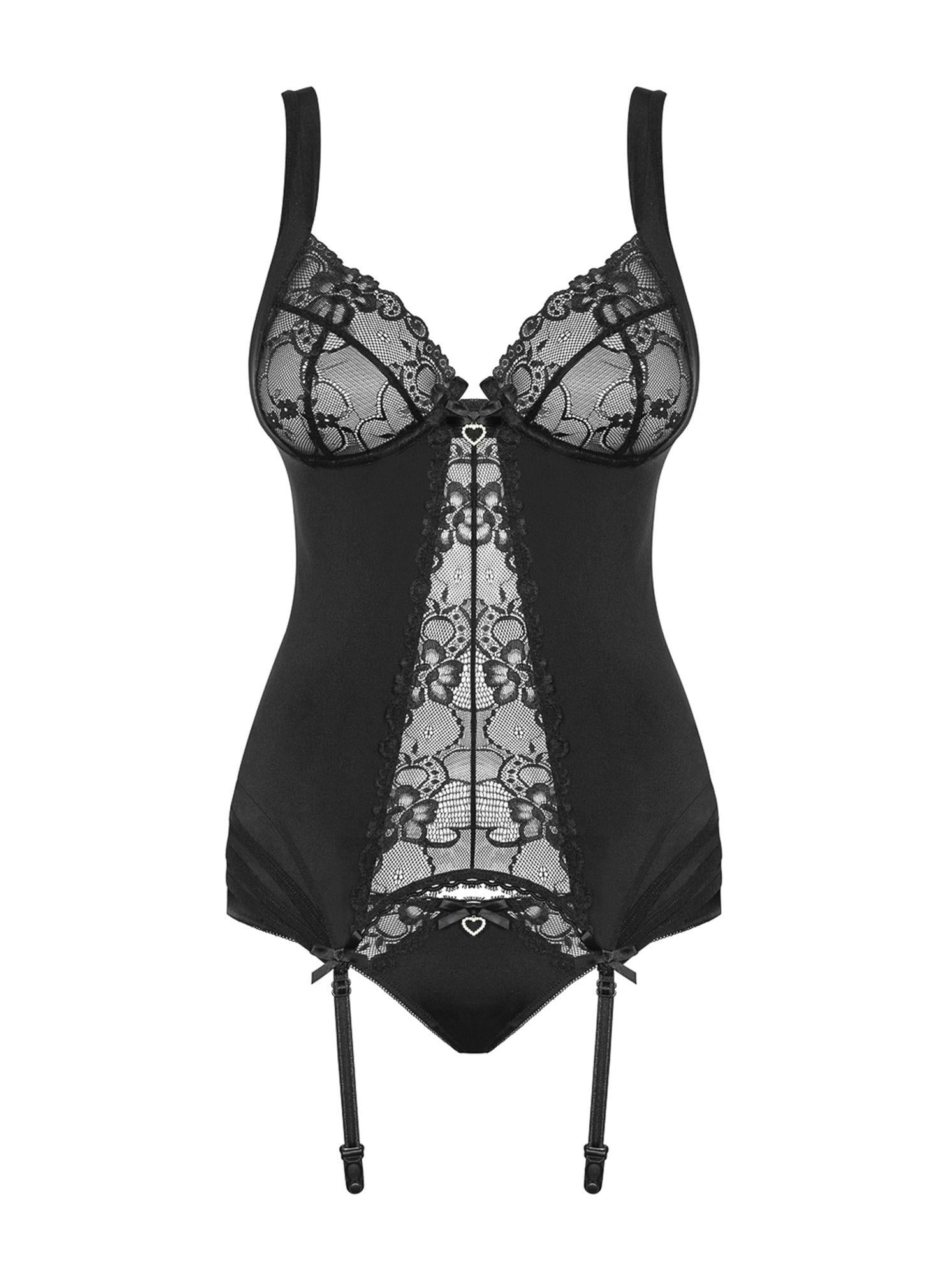 Corset Heartina din dantelă cu chiloți Obsessive Negru S/M