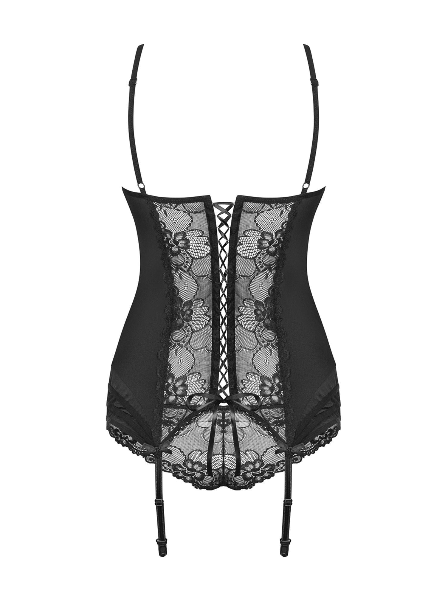 Corset Heartina din dantelă cu chiloți Obsessive Negru S/M
