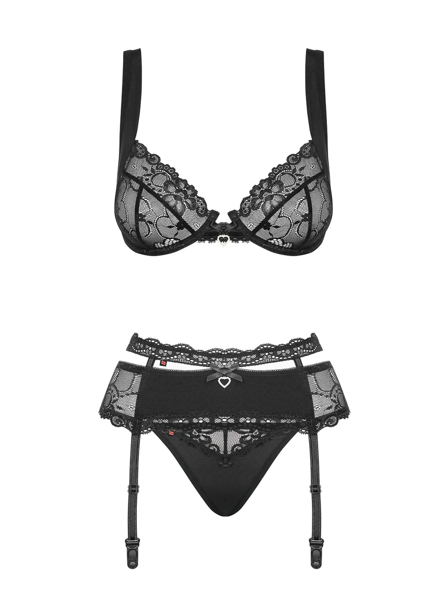 Set lenjerie intimă Heartina Obsessive cu curea neagră S/M