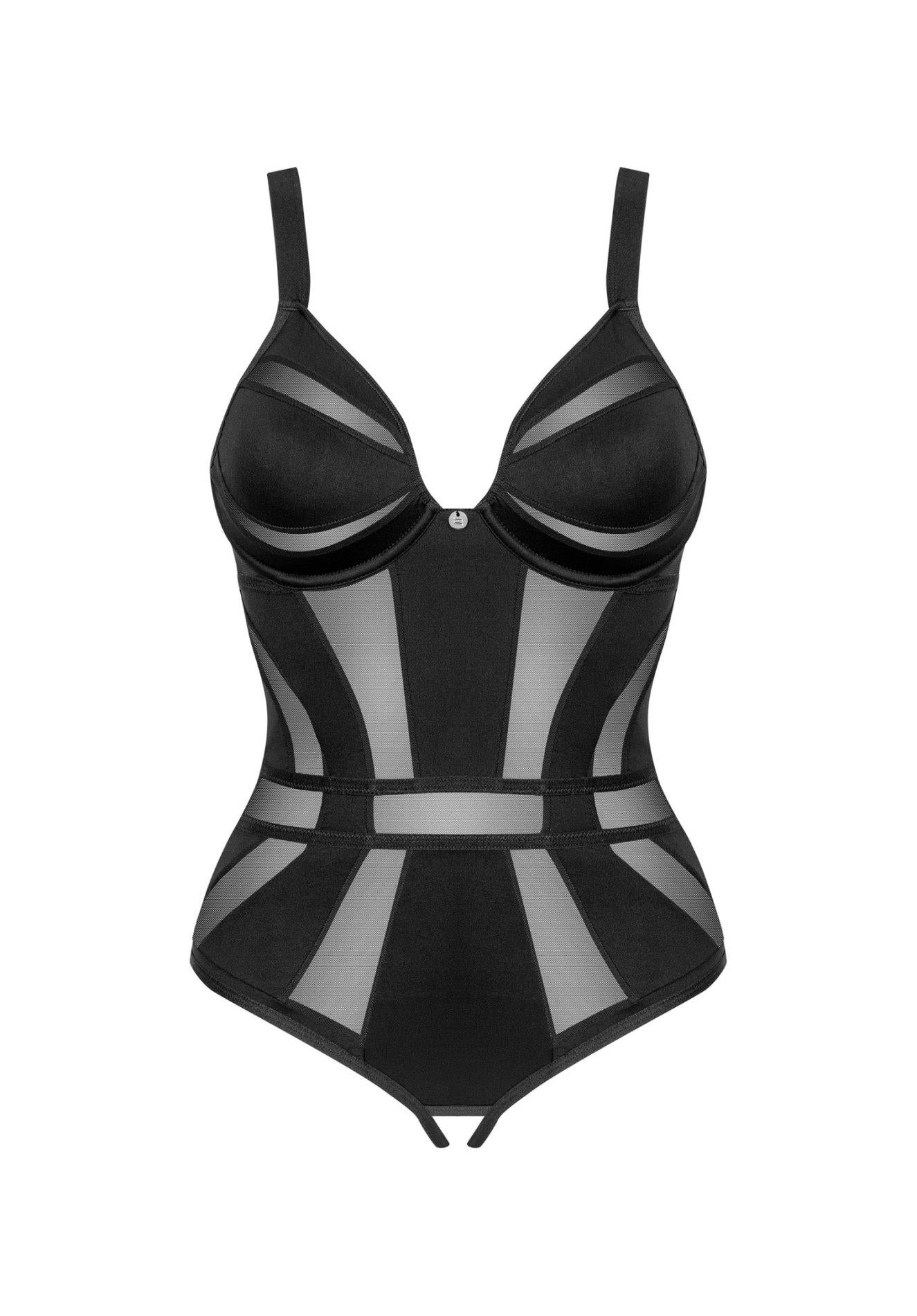 Body deschis Obsessive Chic Amoria, negru, XS/S