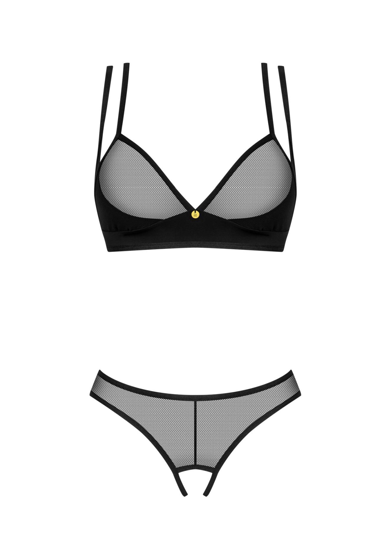 Set lenjerie intimă Obsessive Nesari, cu două piese, cu imprimeu deschis, negru XL/2XL