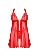 Babydoll și tanga Obsessive din dantelă roșie M/L