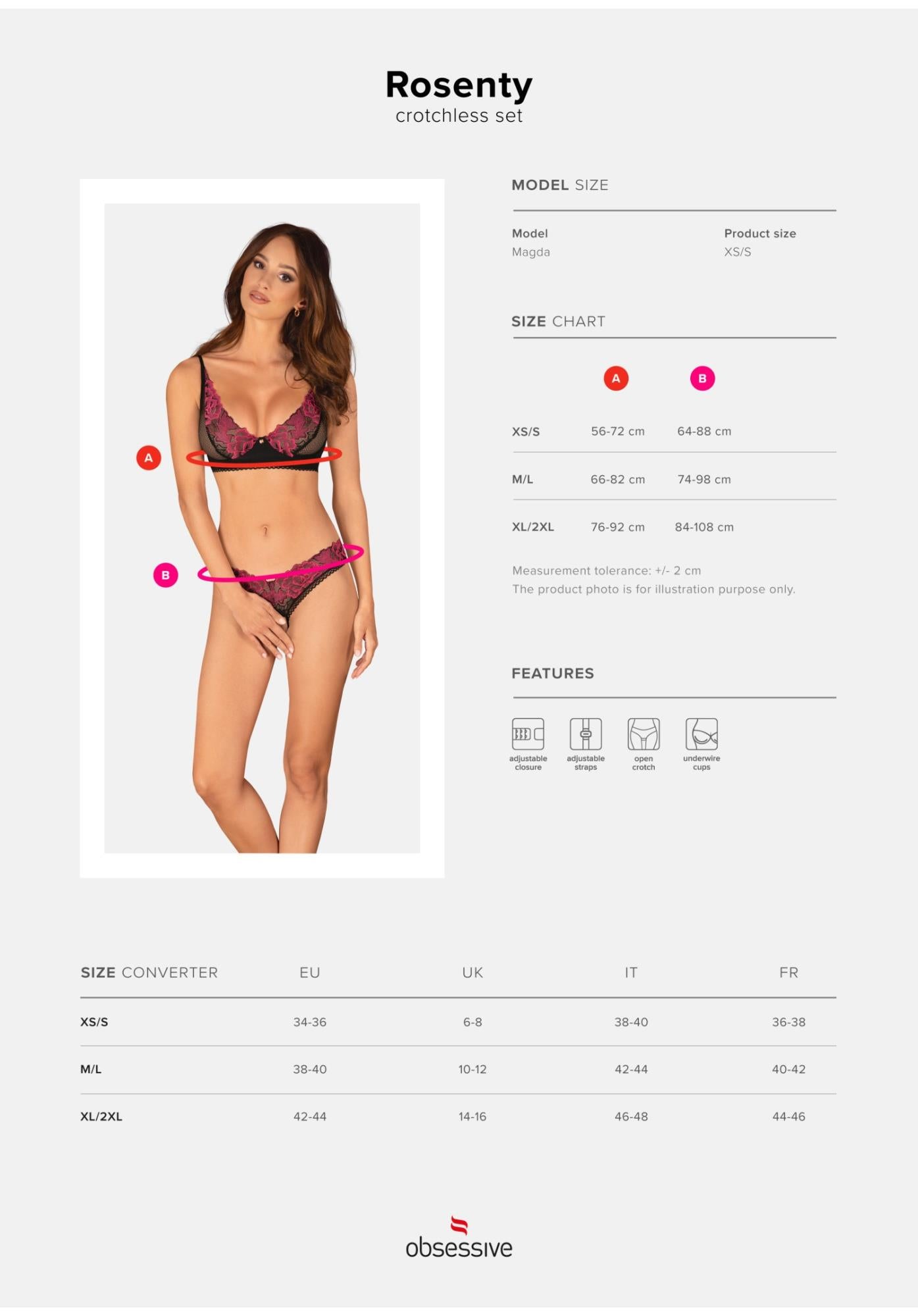Set de lenjerie intimă Rosenty Obsessive XL 2XL deschis