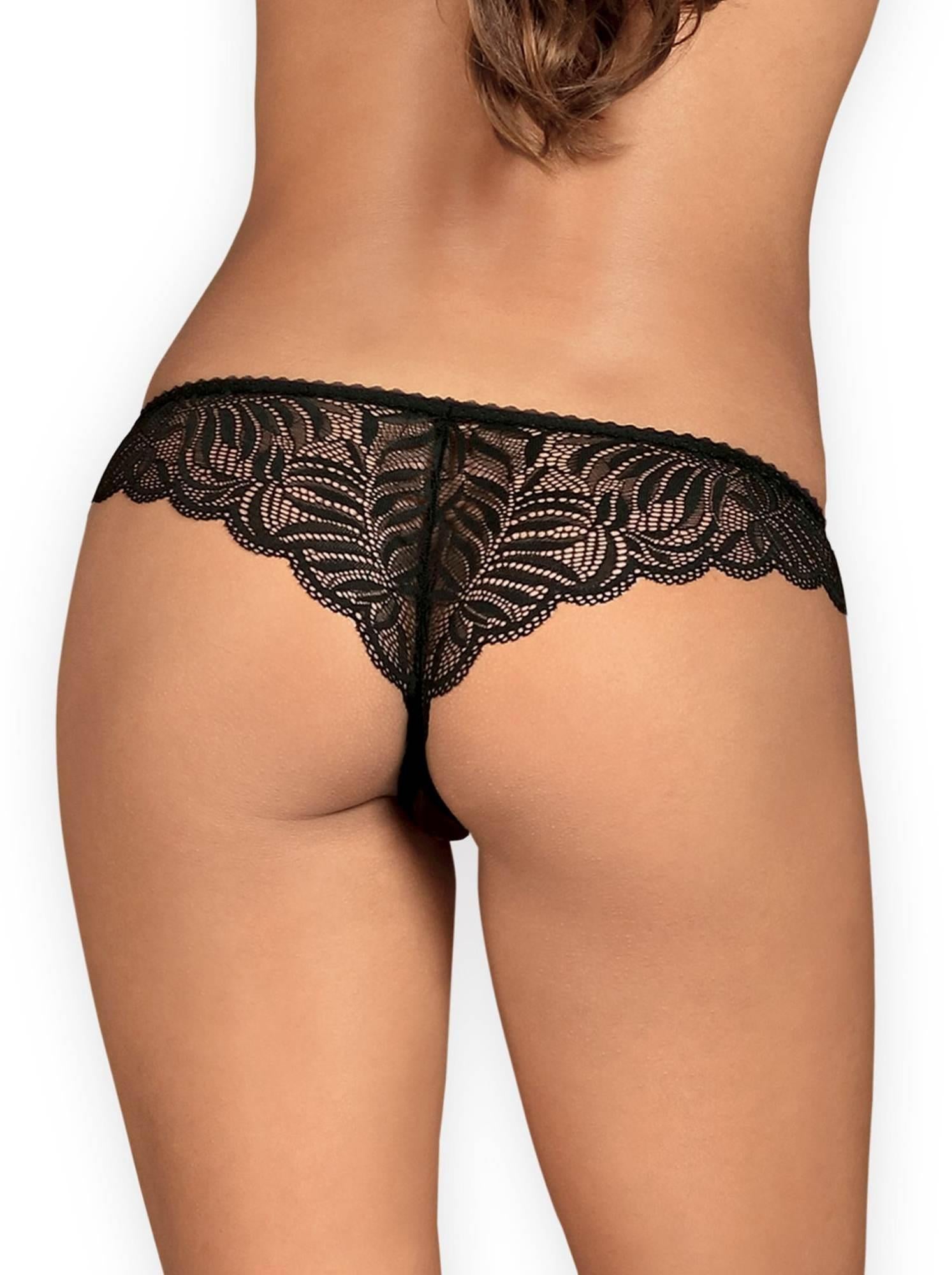 Obsessive Contica tanga cu dantelă deschisă negru L/XL
