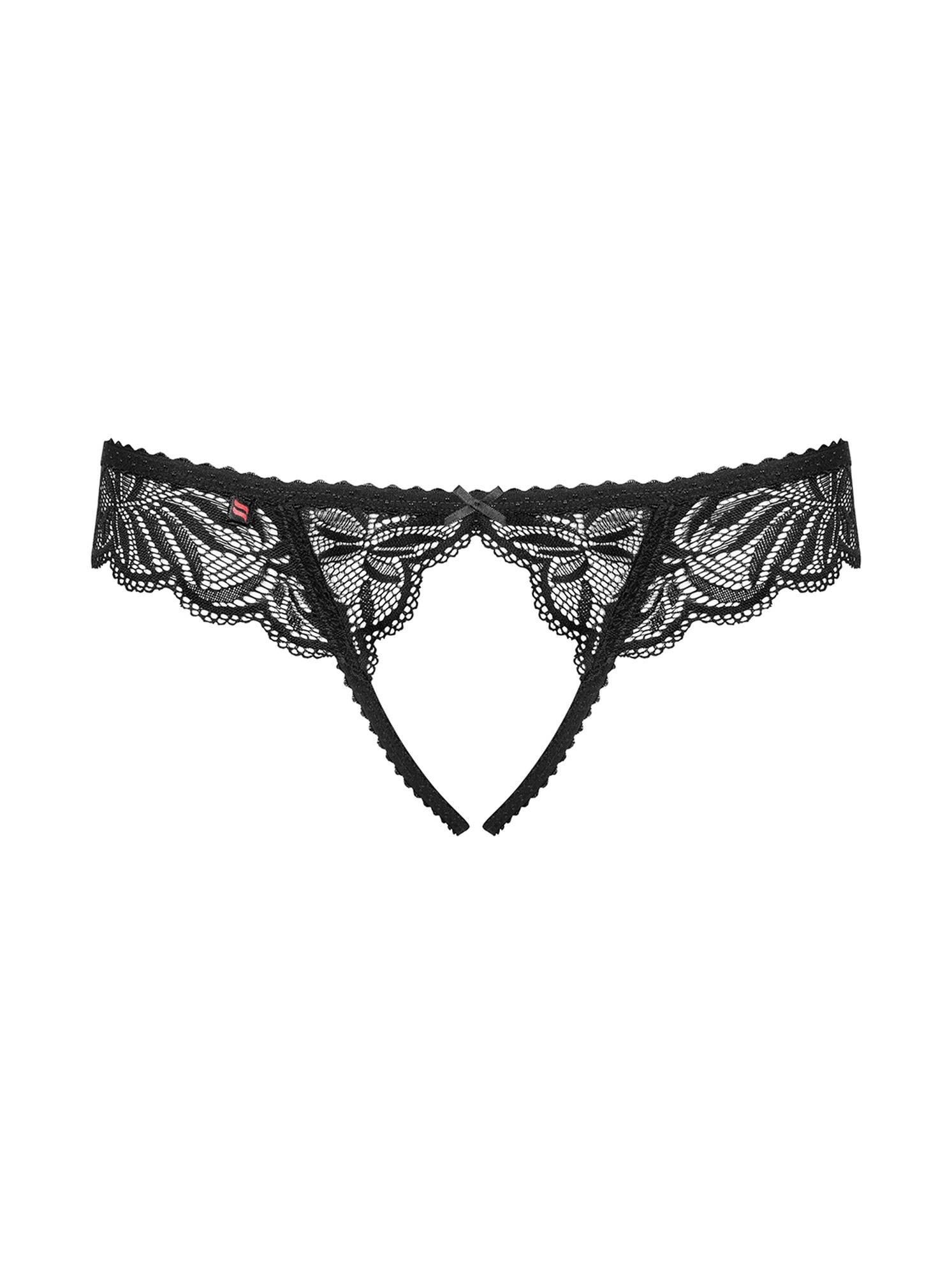 Obsessive Contica tanga cu dantelă deschisă negru L/XL