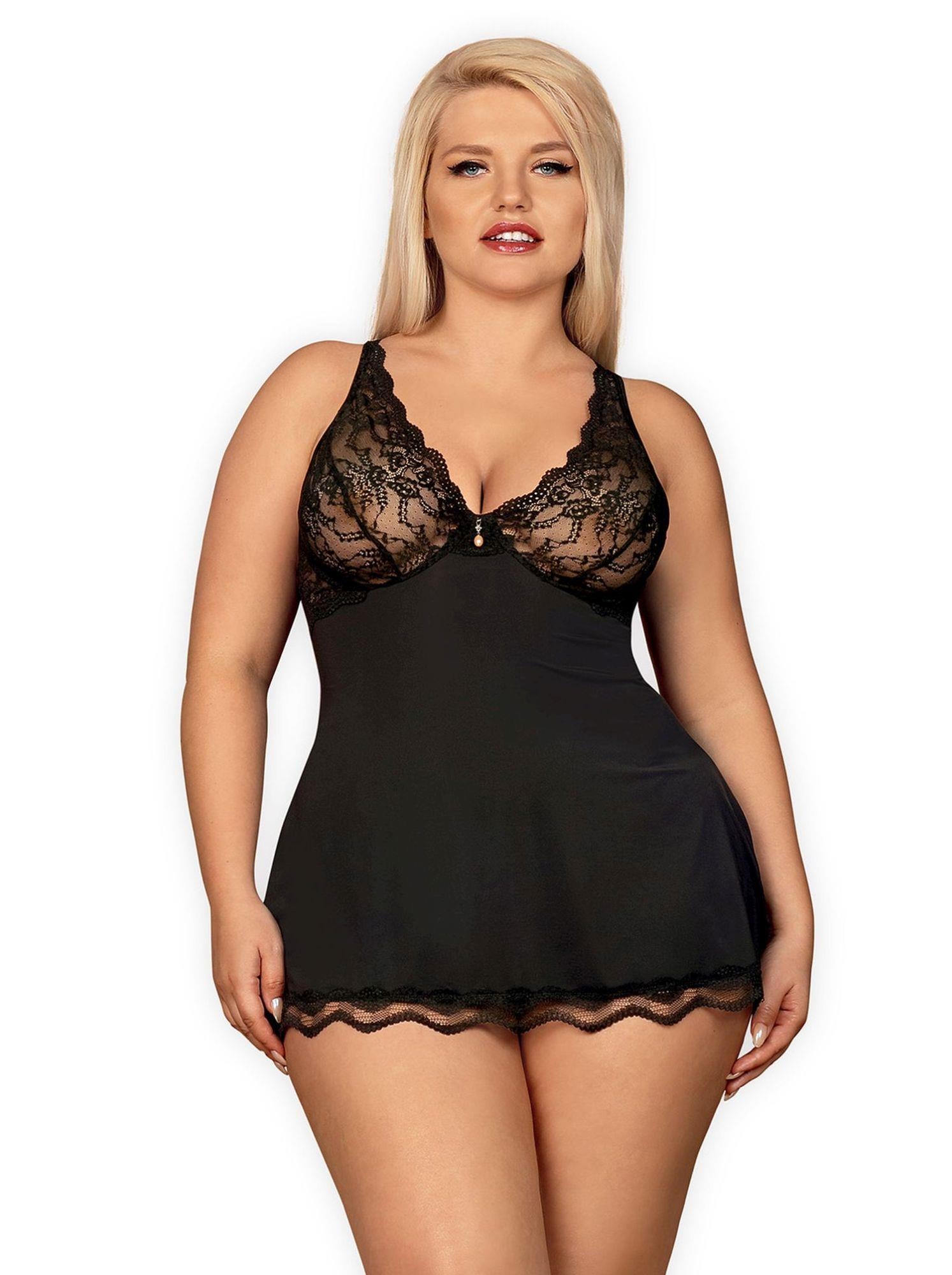 Luvae Babydoll cu tanga Obsessive Negru XXL
