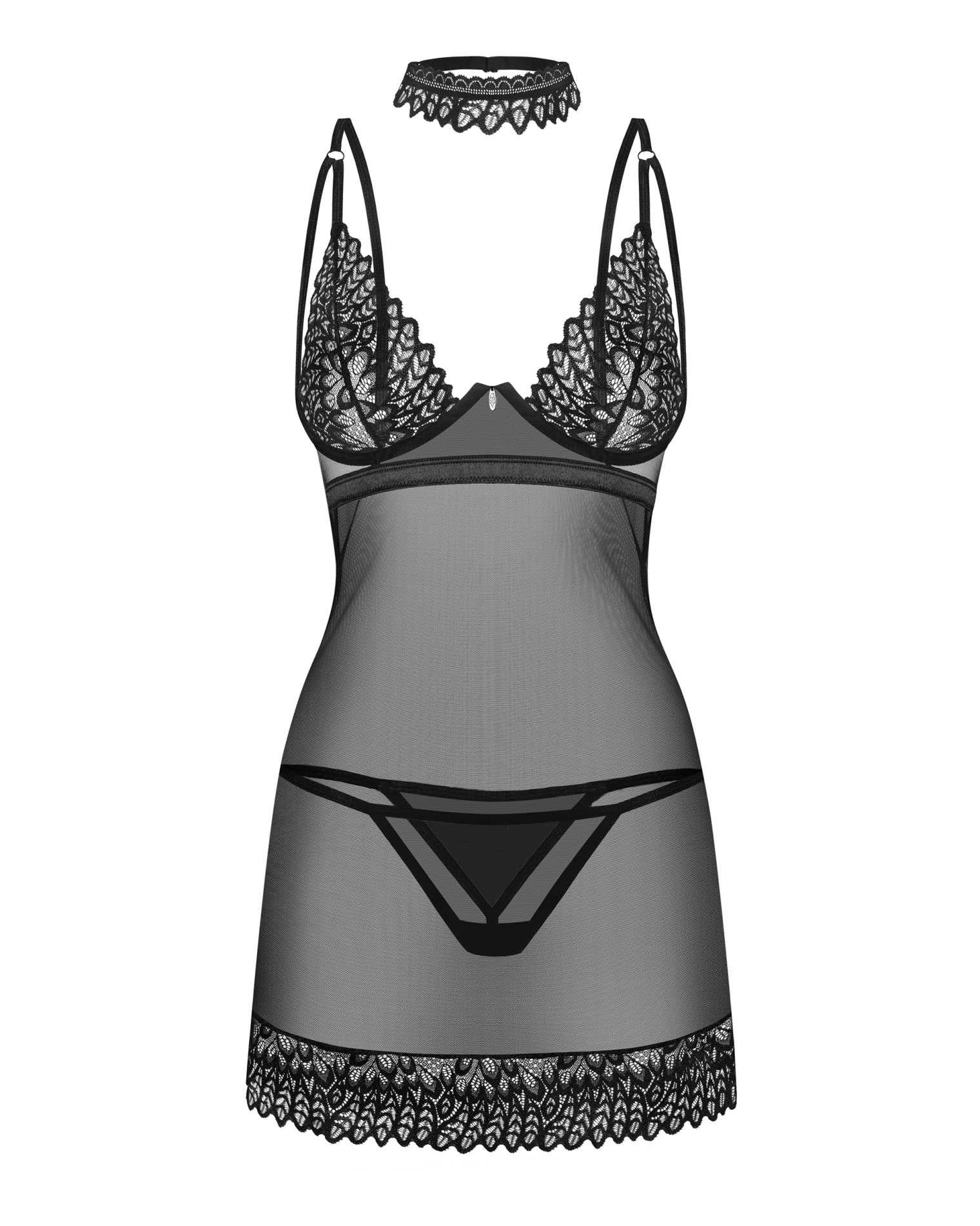 Obsessive Donarella cămașă și tanga neagră XL/2XL cu choker