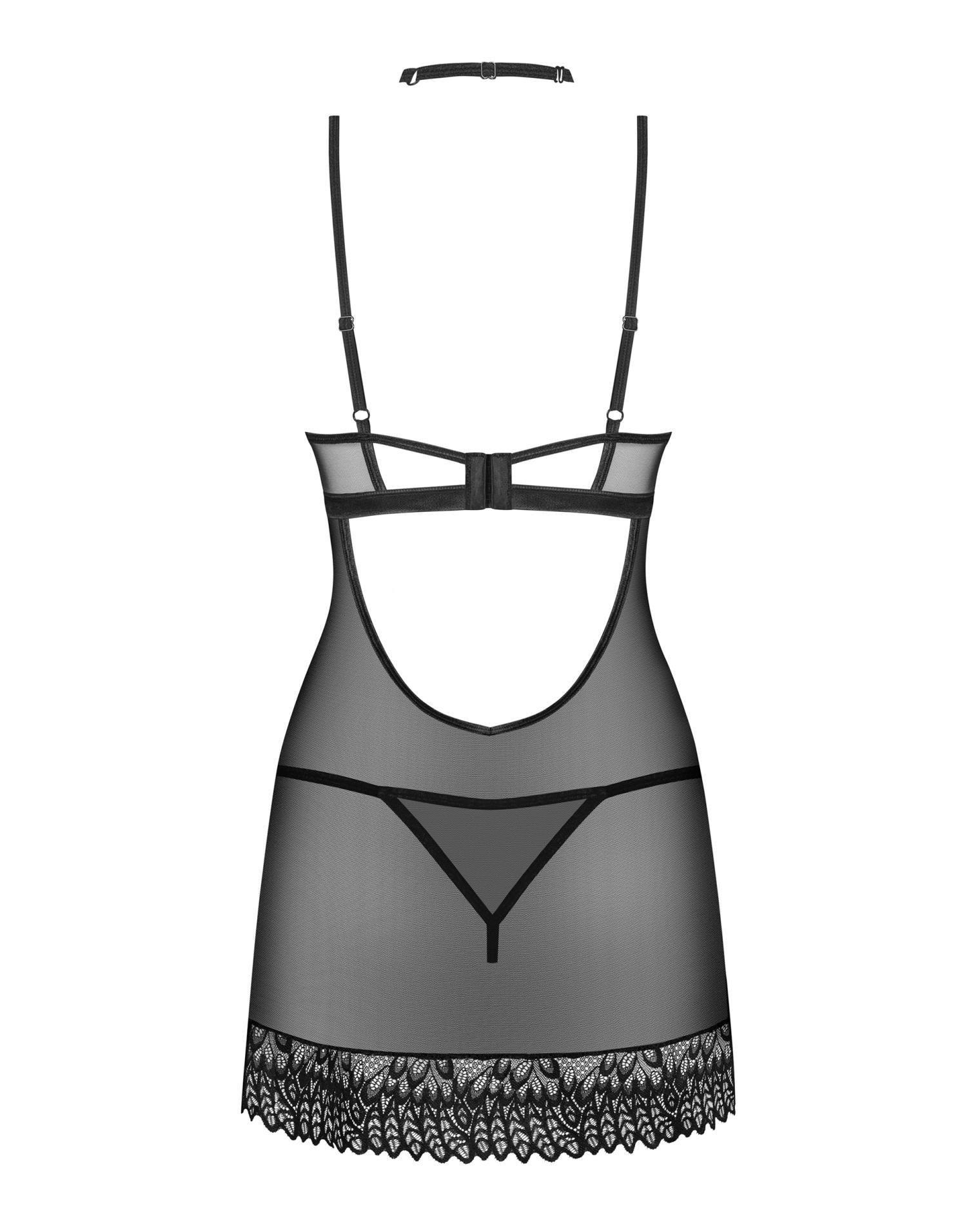 Obsessive Donarella cămașă și tanga neagră XL/2XL cu choker
